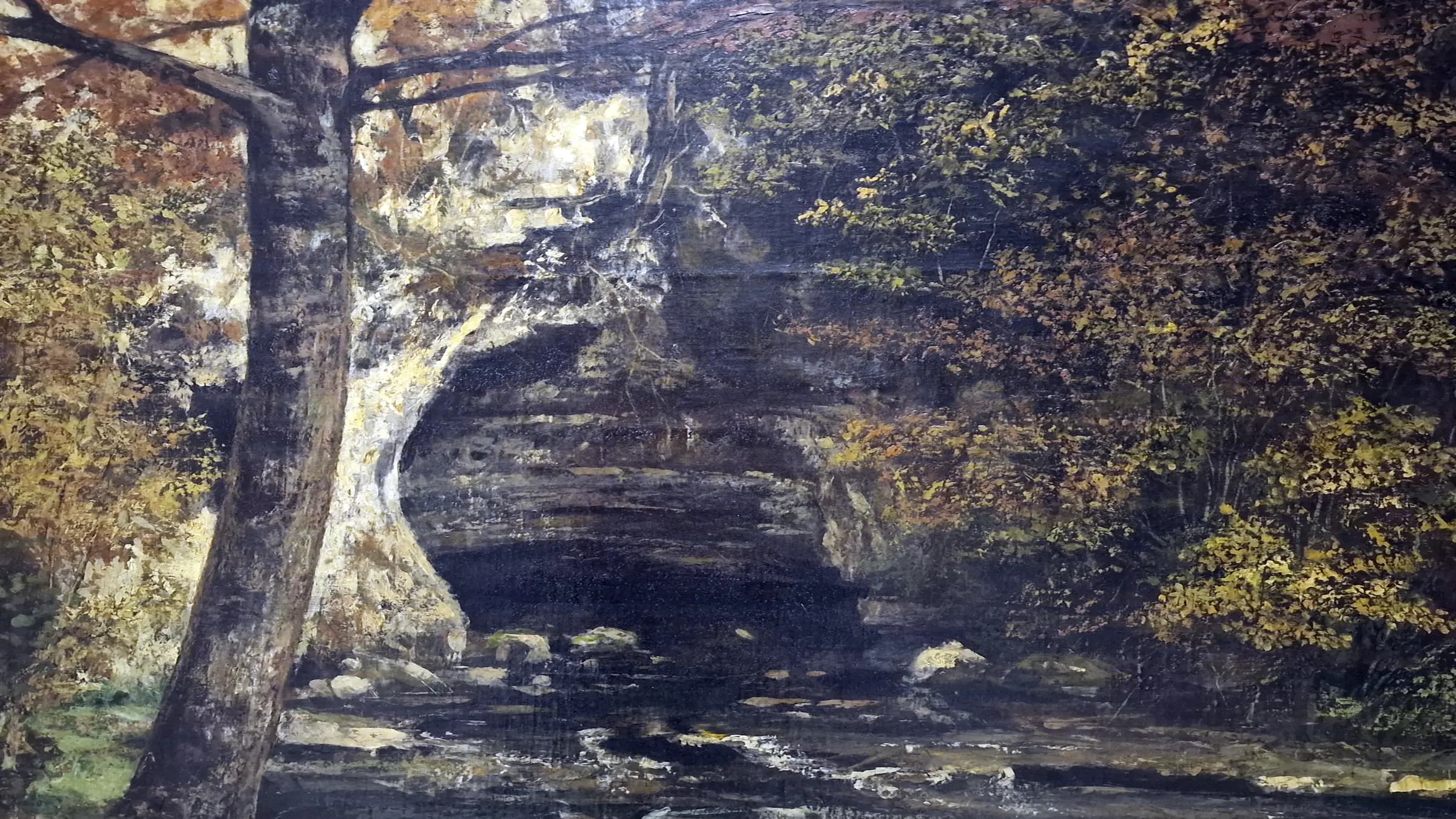 Forest Cave, landscape painting by Gustave Courbet (1865).