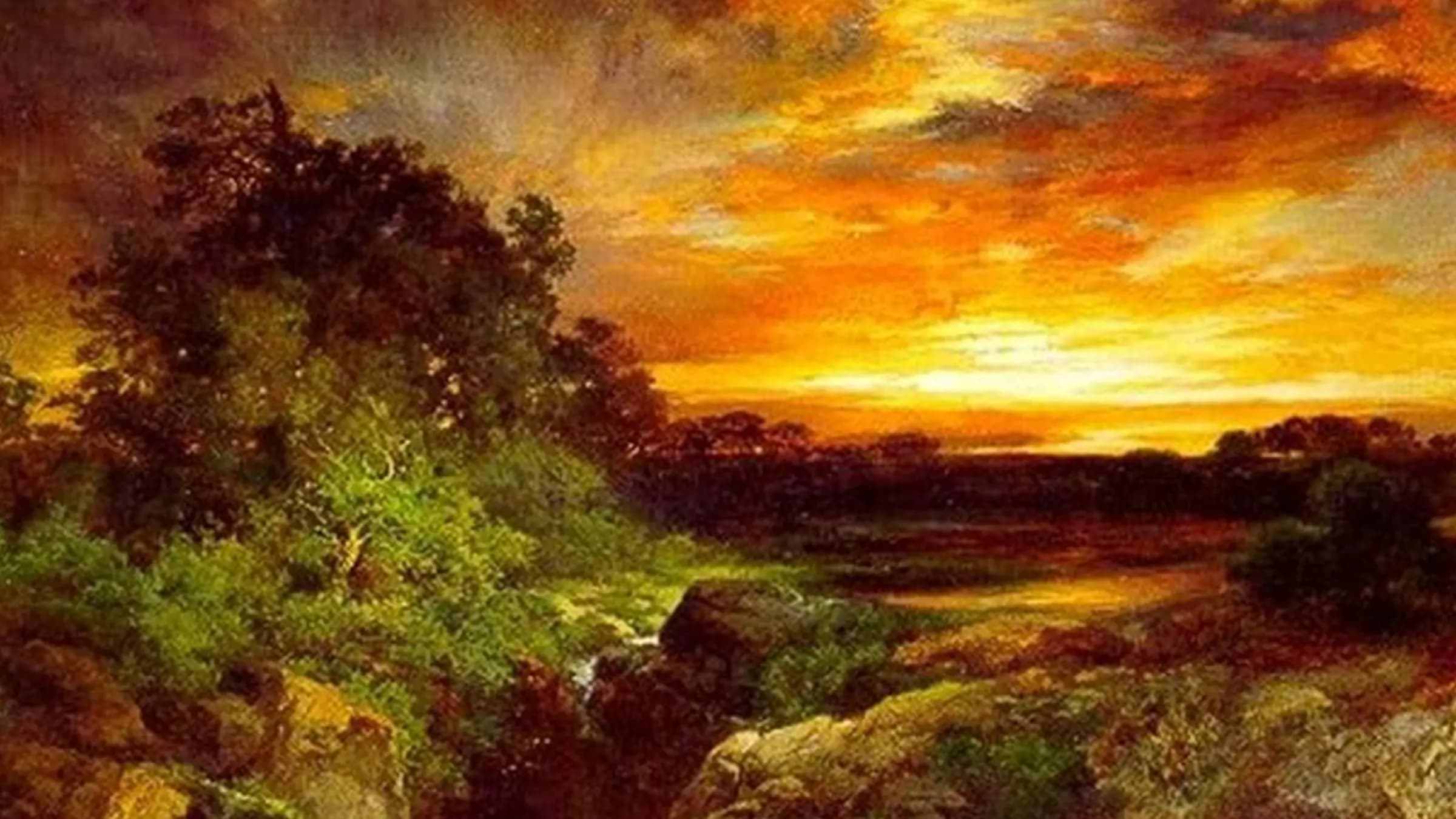 An Arizona sunset near the Grand Canyon, landscape painting by Thomas Moran.