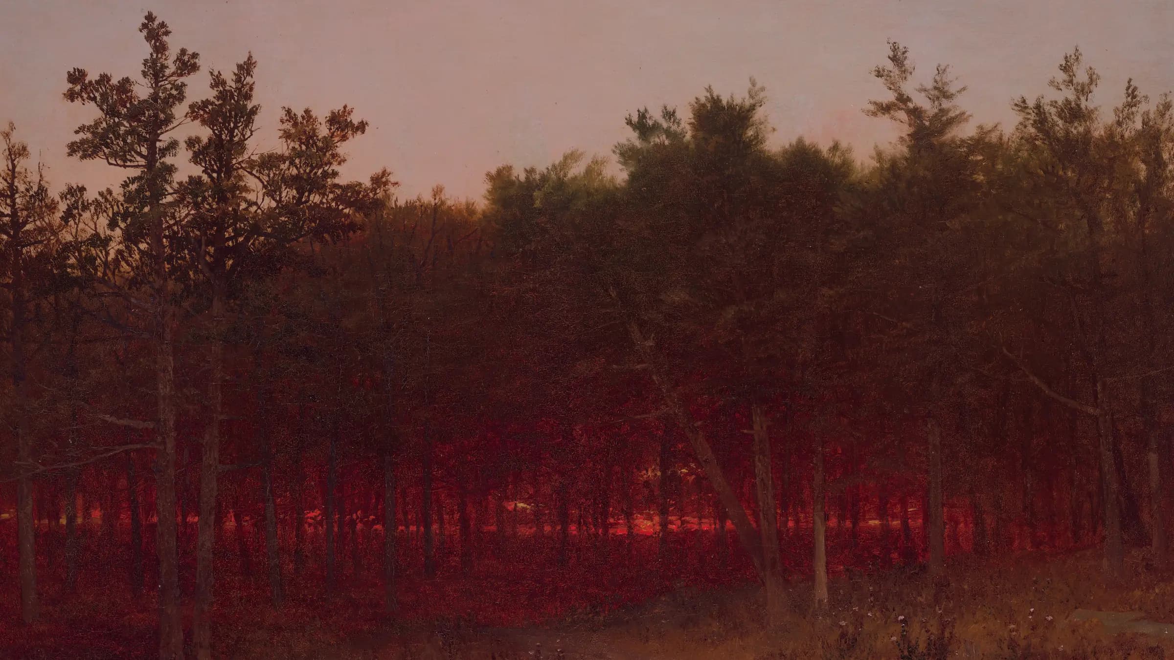 Twilight in the Cedars at Darien, Connecticut, landscape painting by John Frederick Kensett (1872).
