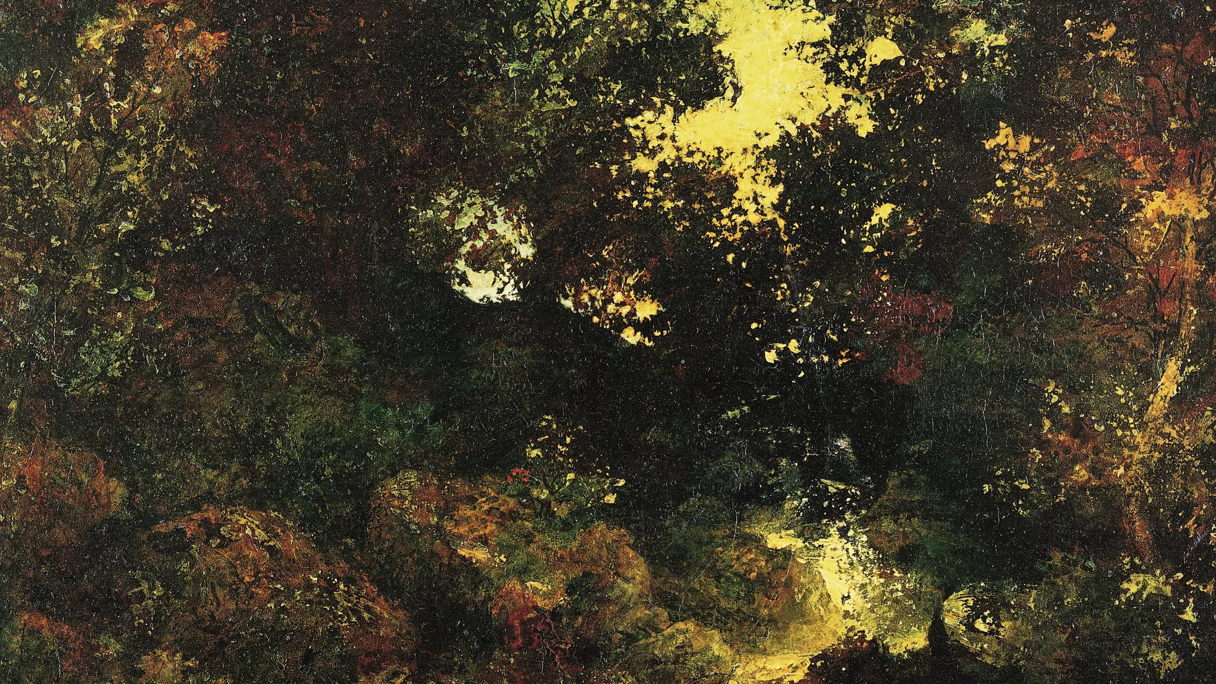 Woodland Brook, landscape painting by Ralph Albert Blakelock (1880).
