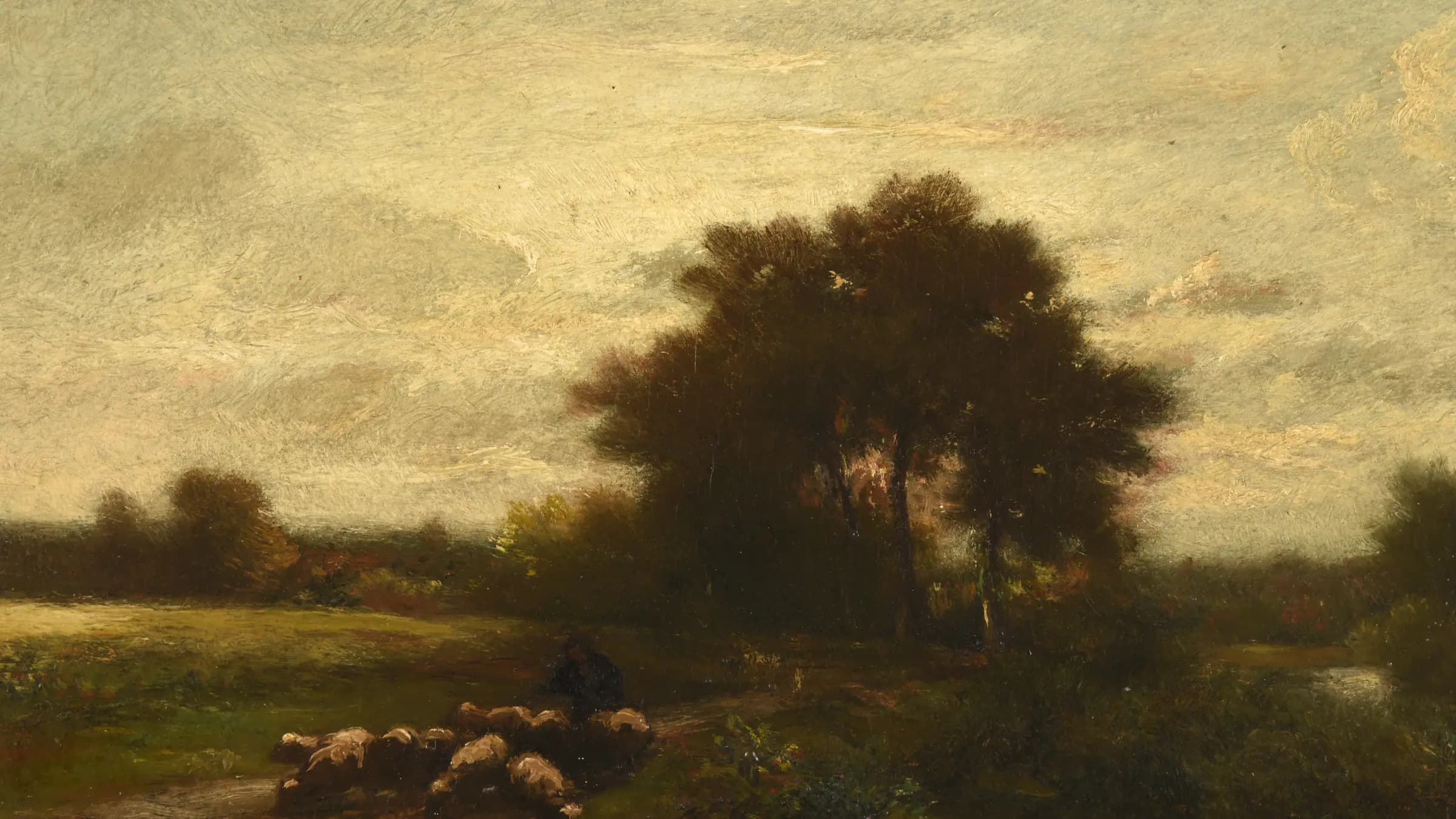 Paysage avec moutons, landscape painting by Jules Dupré.