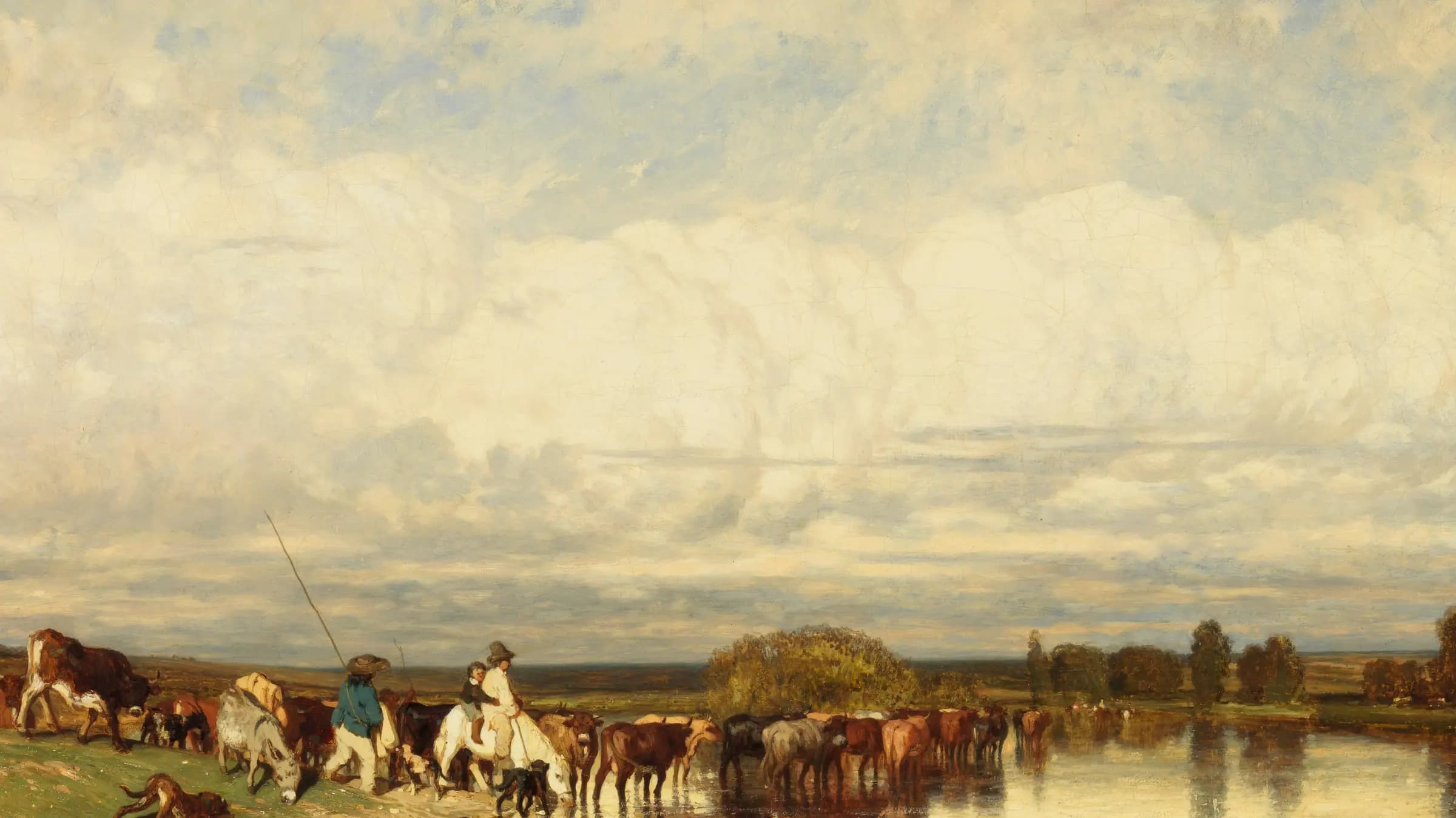 Cows Crossing a Ford, landscape painting by Jules Dupré (1836).