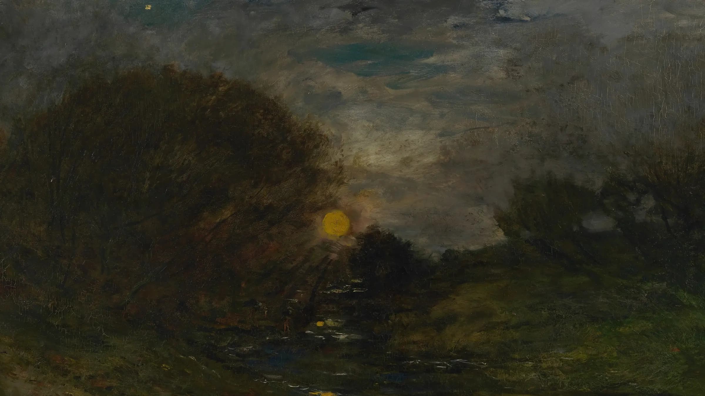 April Moon. 'La lune rousse', landscape painting by Charles-François Daubigny (1875).