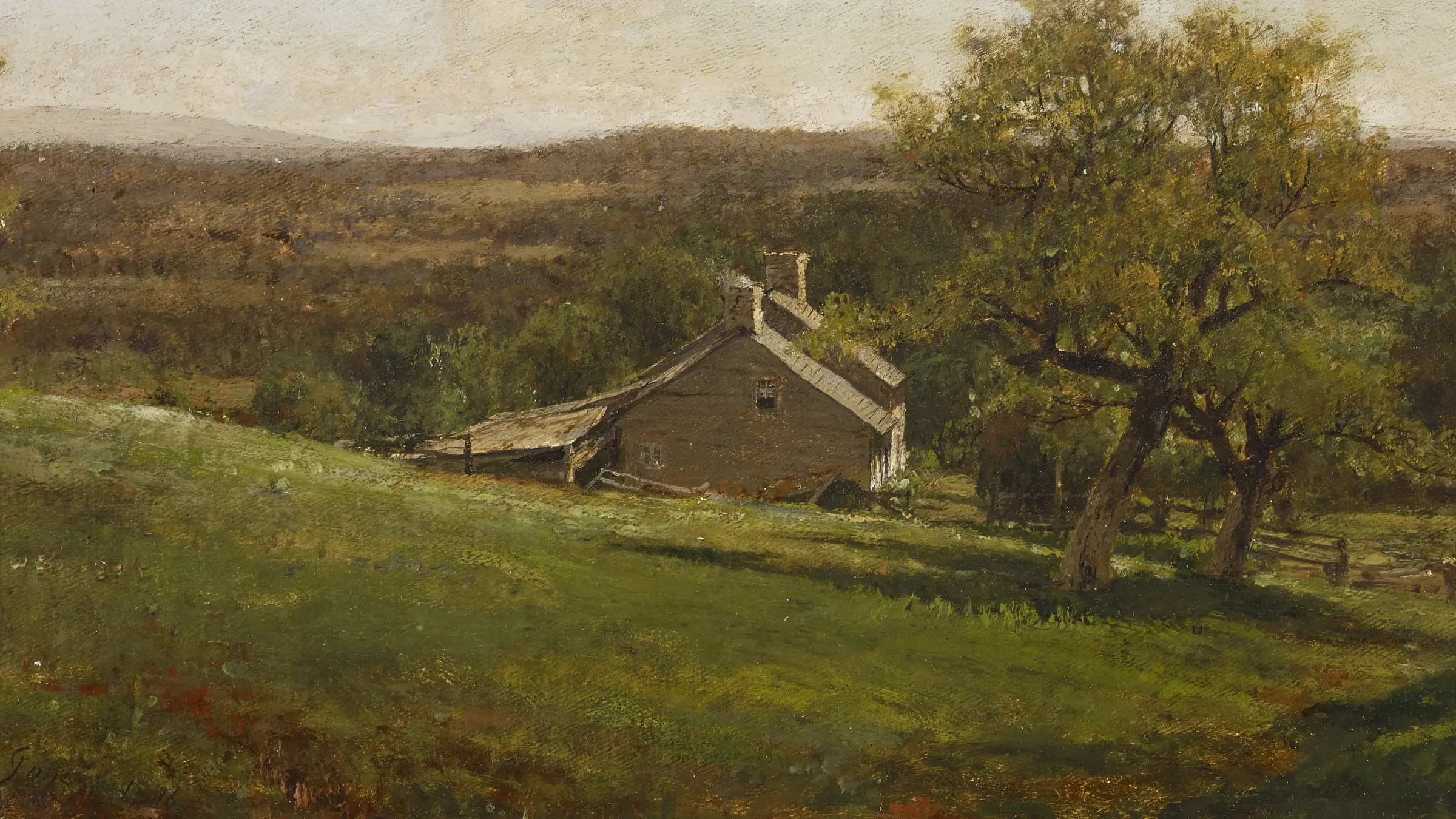 Landscape with Farmhouse, landscape painting by George Inness (1876).
