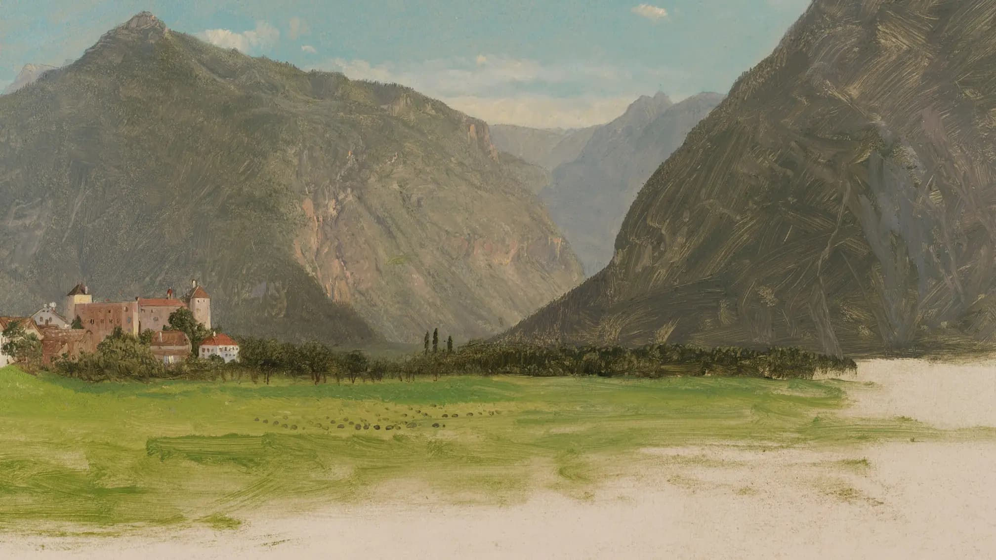 View of Wimmis, Valley of the Simmental, Switzerland, landscape painting by Frederic Edwin Church (1868).