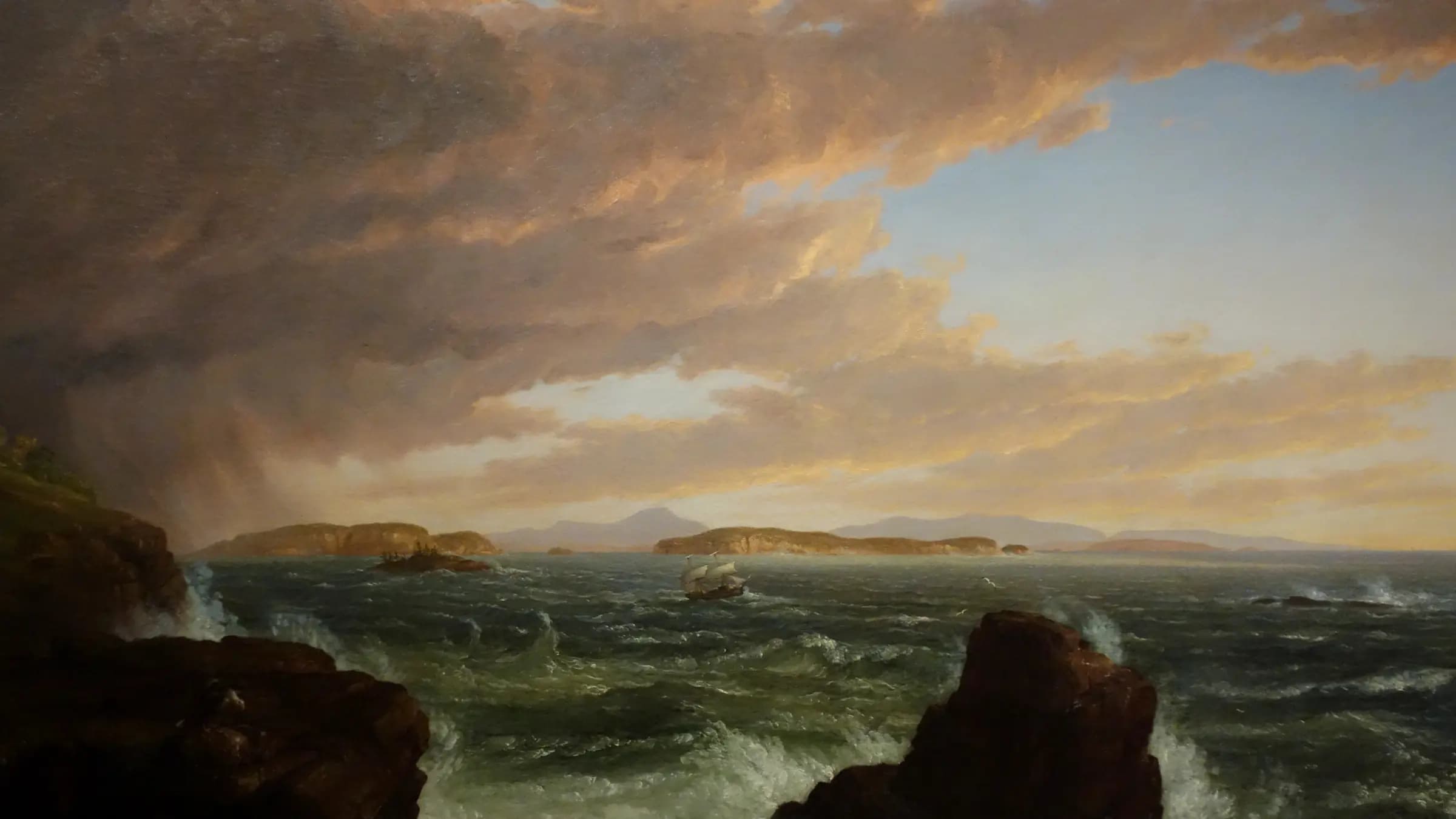 View across Frenchman's Bay from Mt. Desert Island, after a Squall, landscape painting by Thomas Cole (1845).