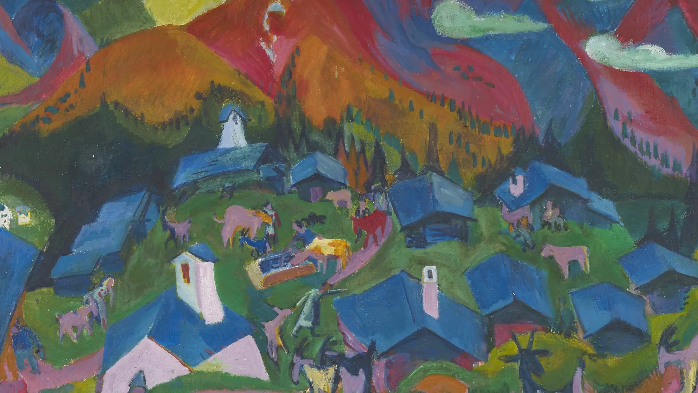 Stafelalp, retour des animaux, landscape painting by Ernst Ludwig Kirchner.