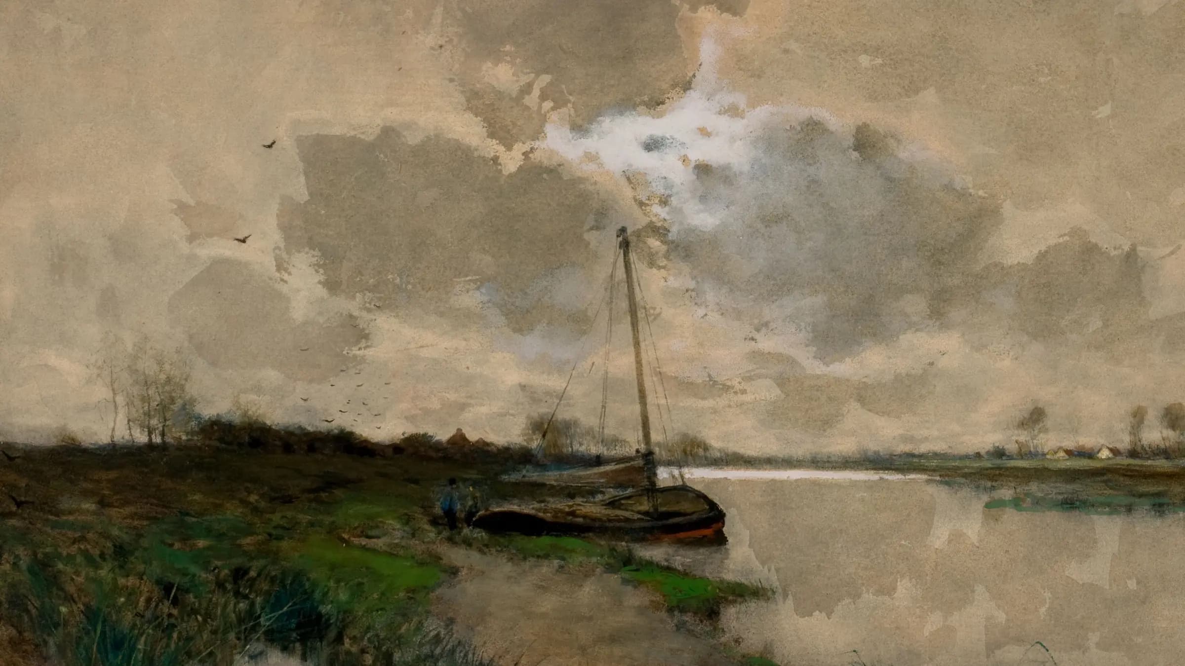On the Scheldt, Holland, landscape painting by Henry Ward Ranger (1885).