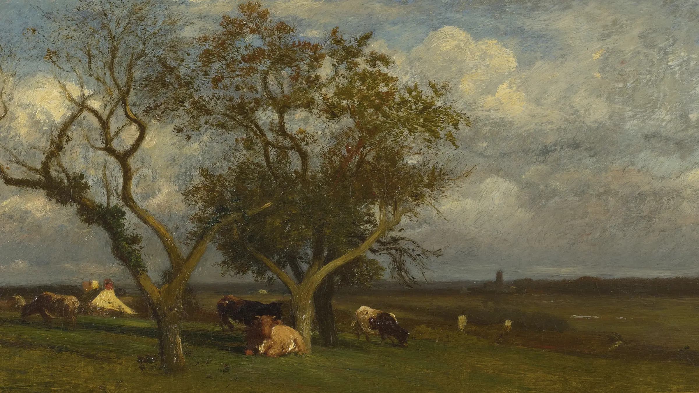 Landscape with cows, landscape painting by Jules Dupré.