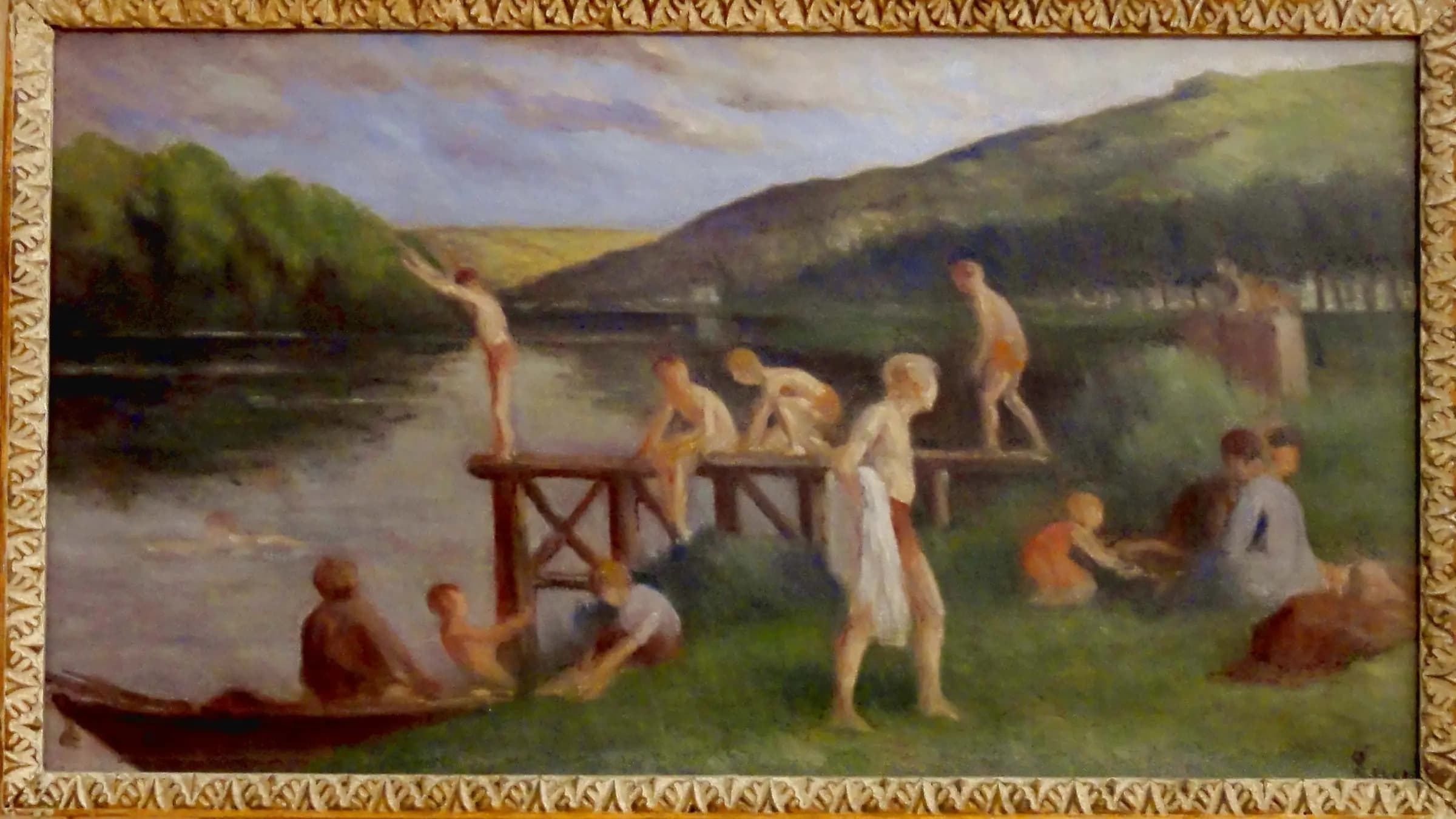 Rolleboise, la Baignade, landscape painting by Maximilien Luce (1920).