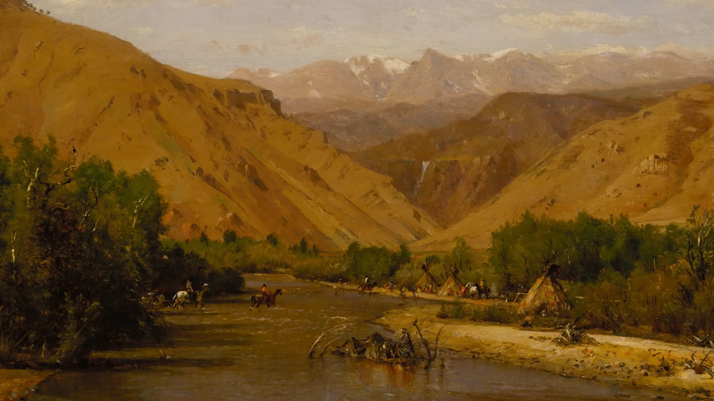 Indian Encampment, landscape painting by Worthington Whittredge (1870).