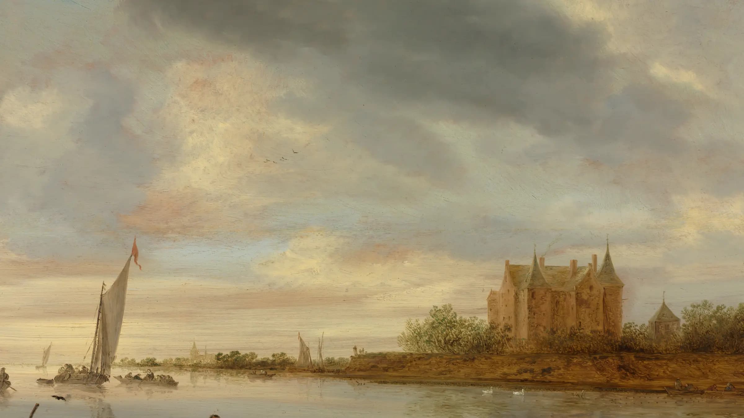 Castle on a River, landscape painting by Salomon van Ruysdael (1644).