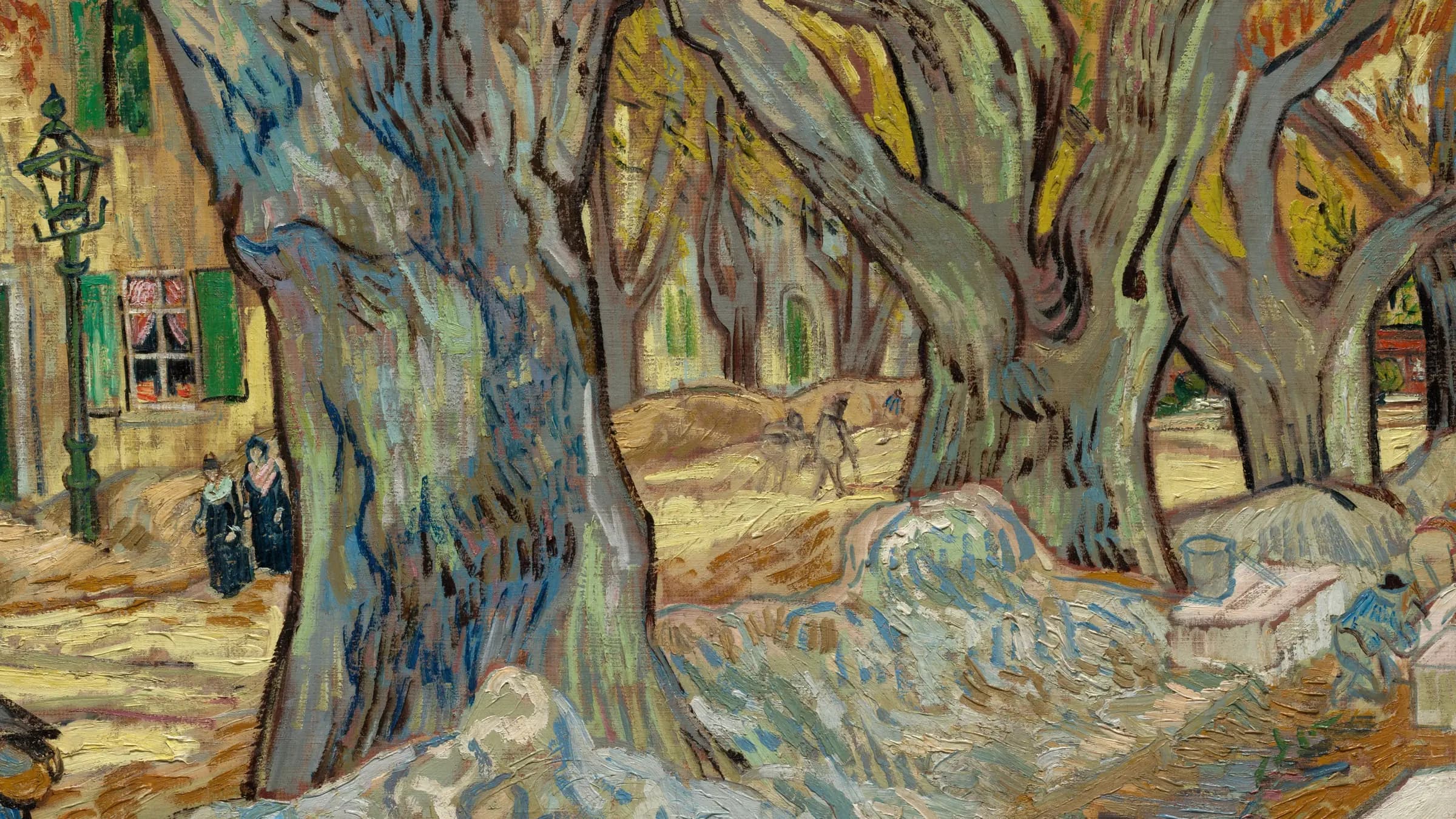 The Large Plane Trees (Road Menders at Saint-Rémy), landscape painting by Vincent van Gogh (1889).