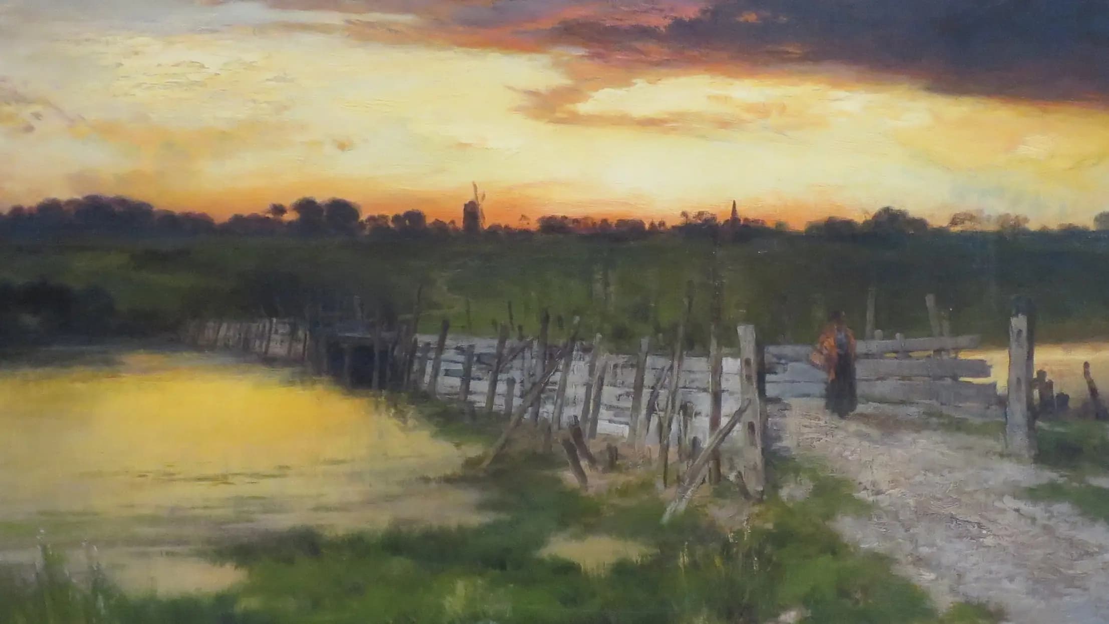 The Old Bridge over Hook Pond, East Hampton, Long Island, New York, landscape painting by Thomas Moran (1907).