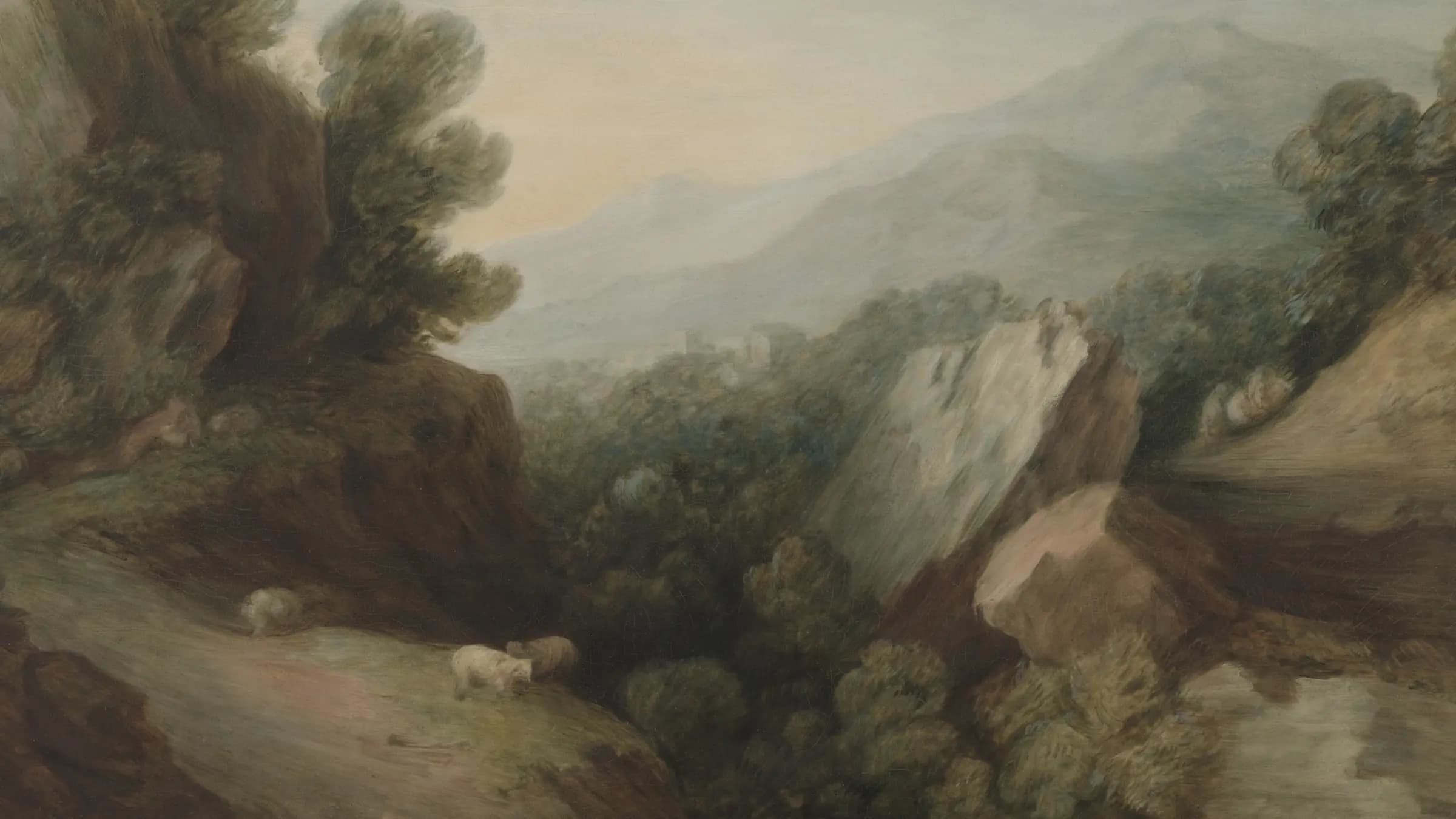 Rocky, Wooded Landscape with a Dell and Weir, landscape painting by Thomas Gainsborough (1777).