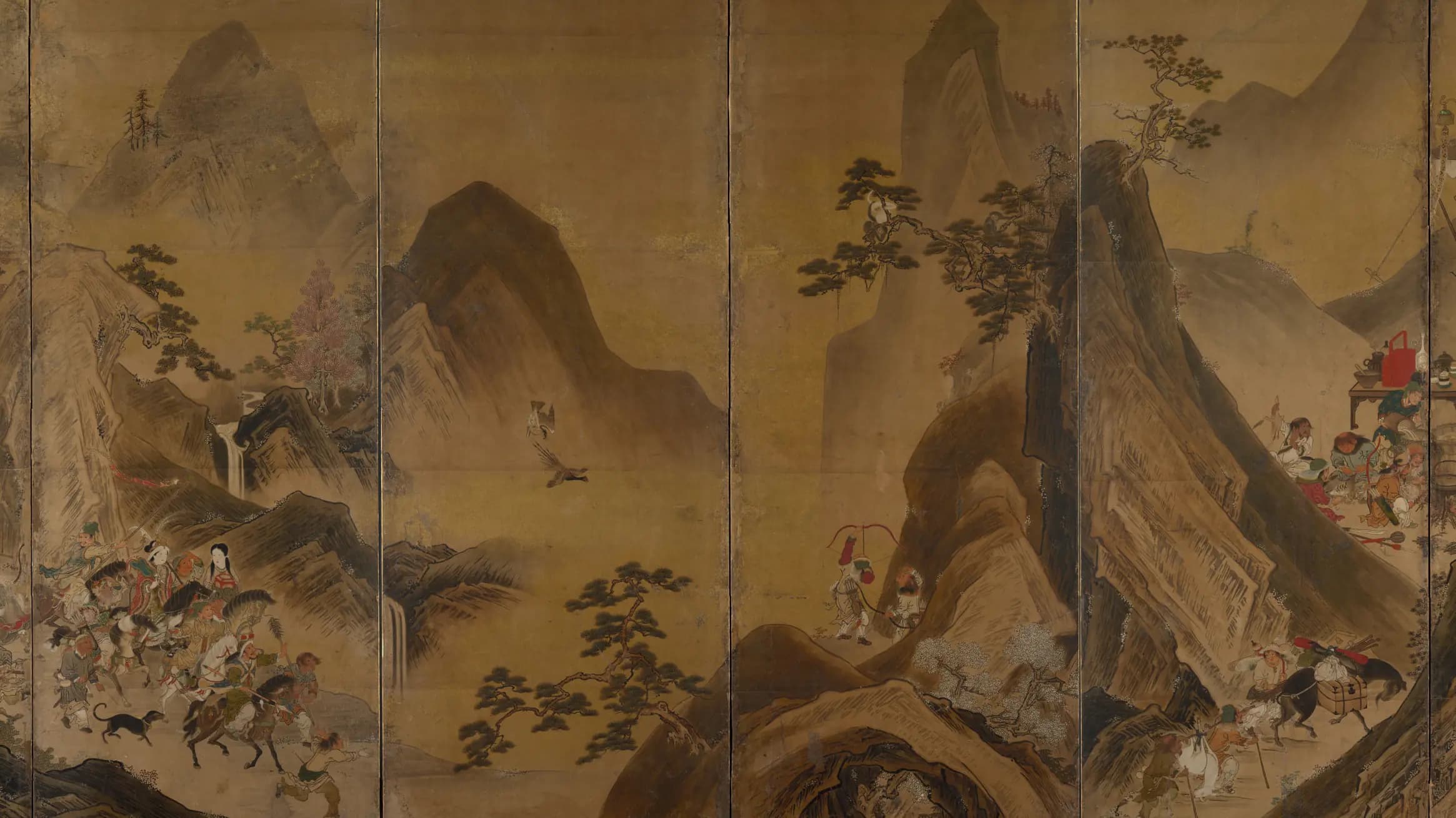 Tartars Hunting in a Mountain Landscape, landscape painting by Unknown (1615).
