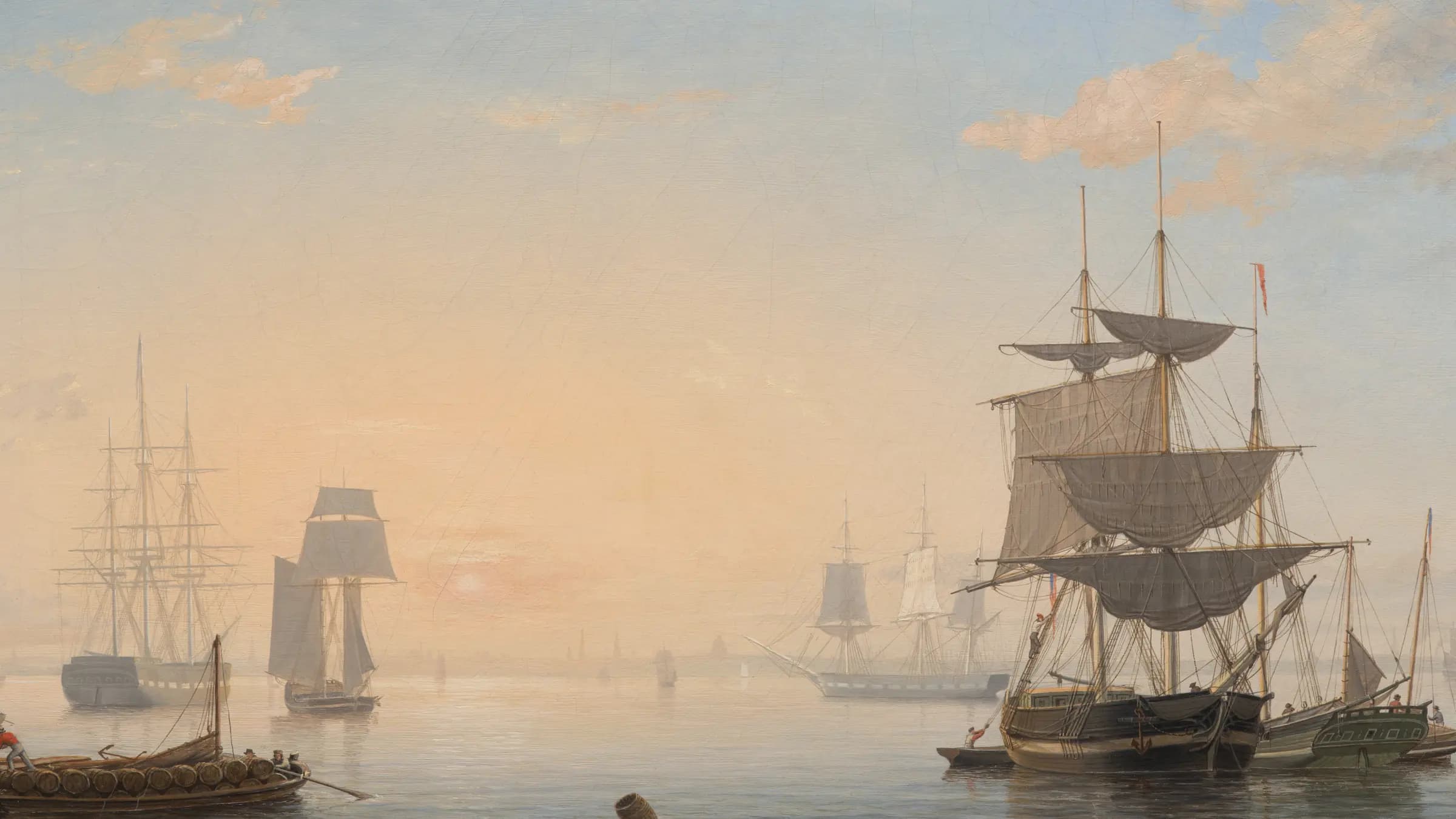 Harbor of Boston, with the City in the Distance, landscape painting by Fitz Henry Lane (1846).