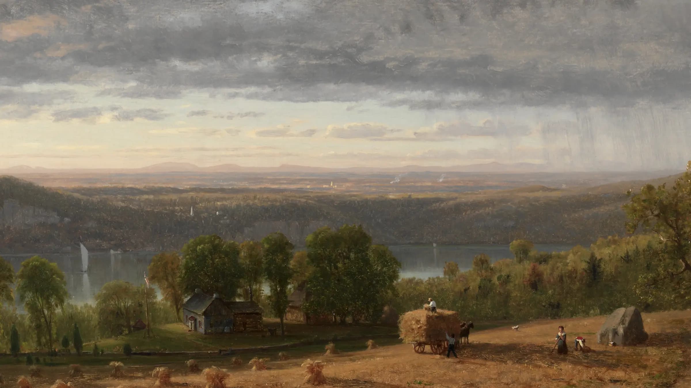 Landscape with Haywain, landscape painting by Worthington Whittredge (1861).
