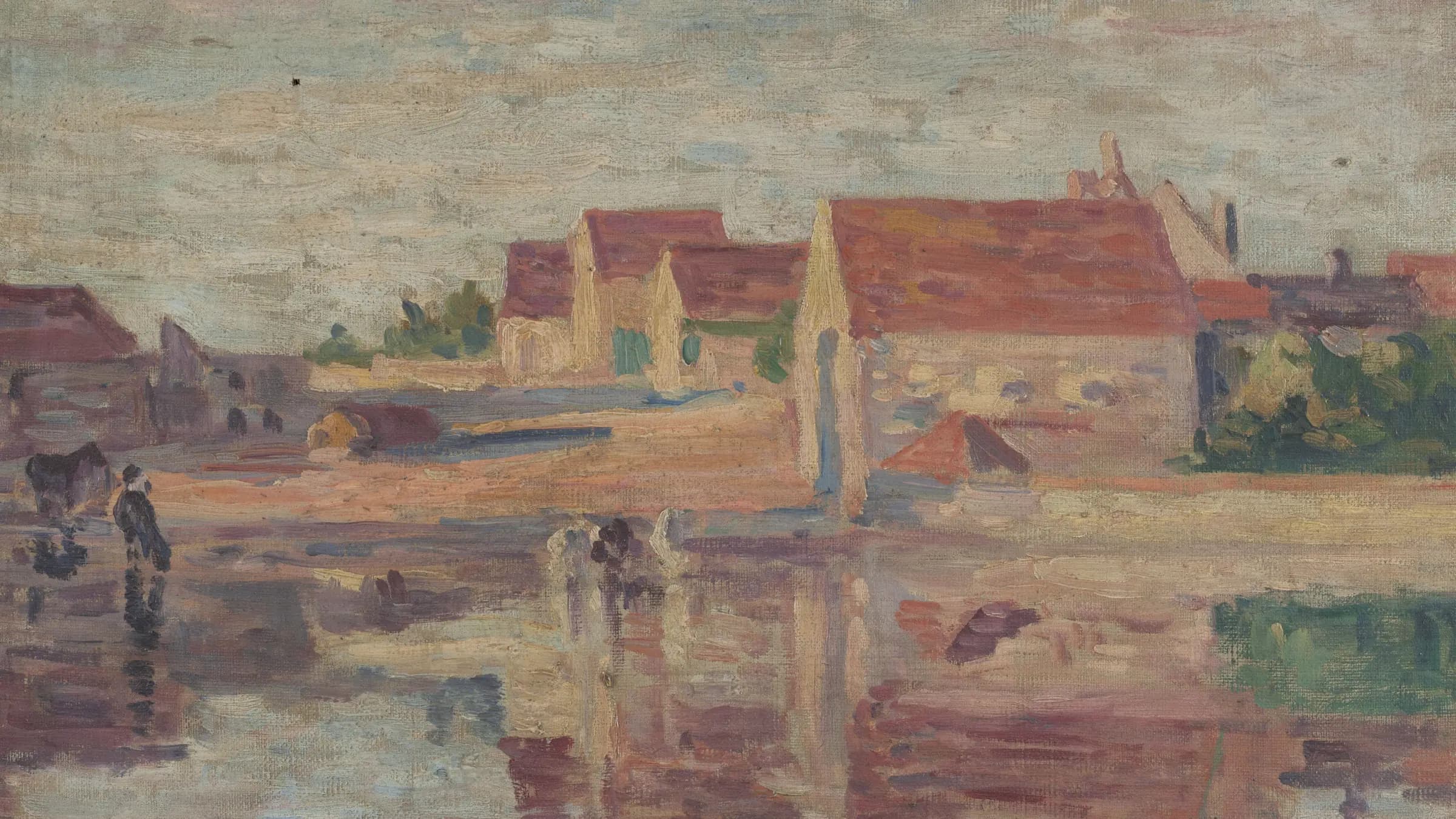 Village au bord d'une rivière, landscape painting by Maximilien Luce (1901).