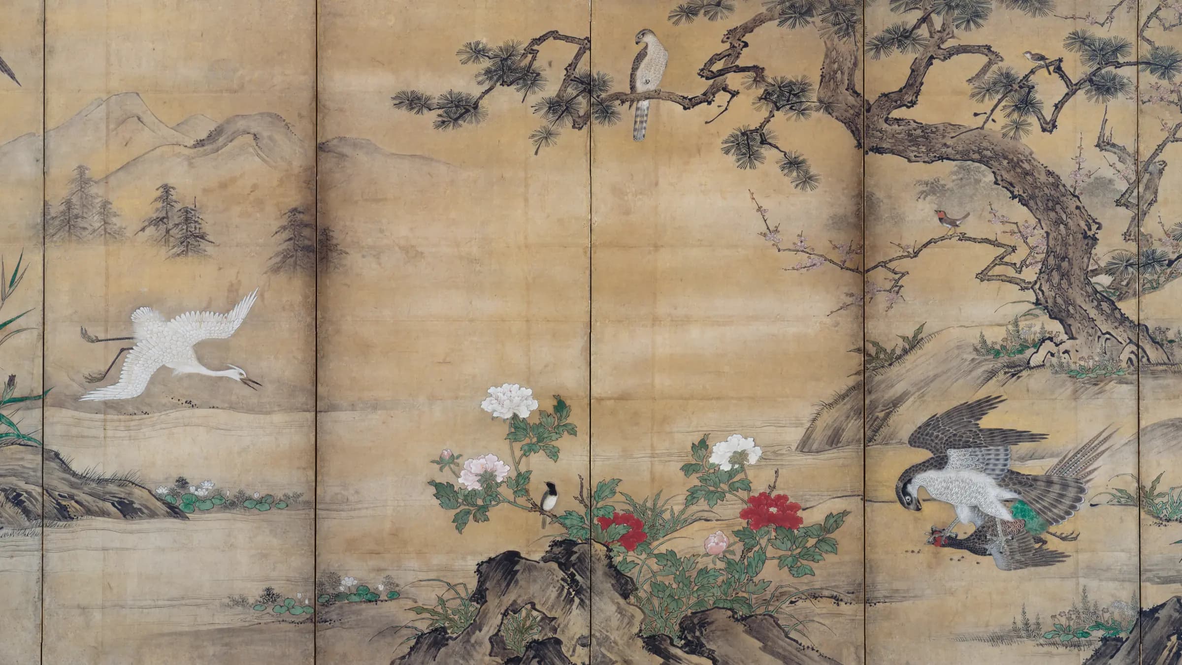 Birds and Flowers, landscape painting by Kano Shōei (1540)