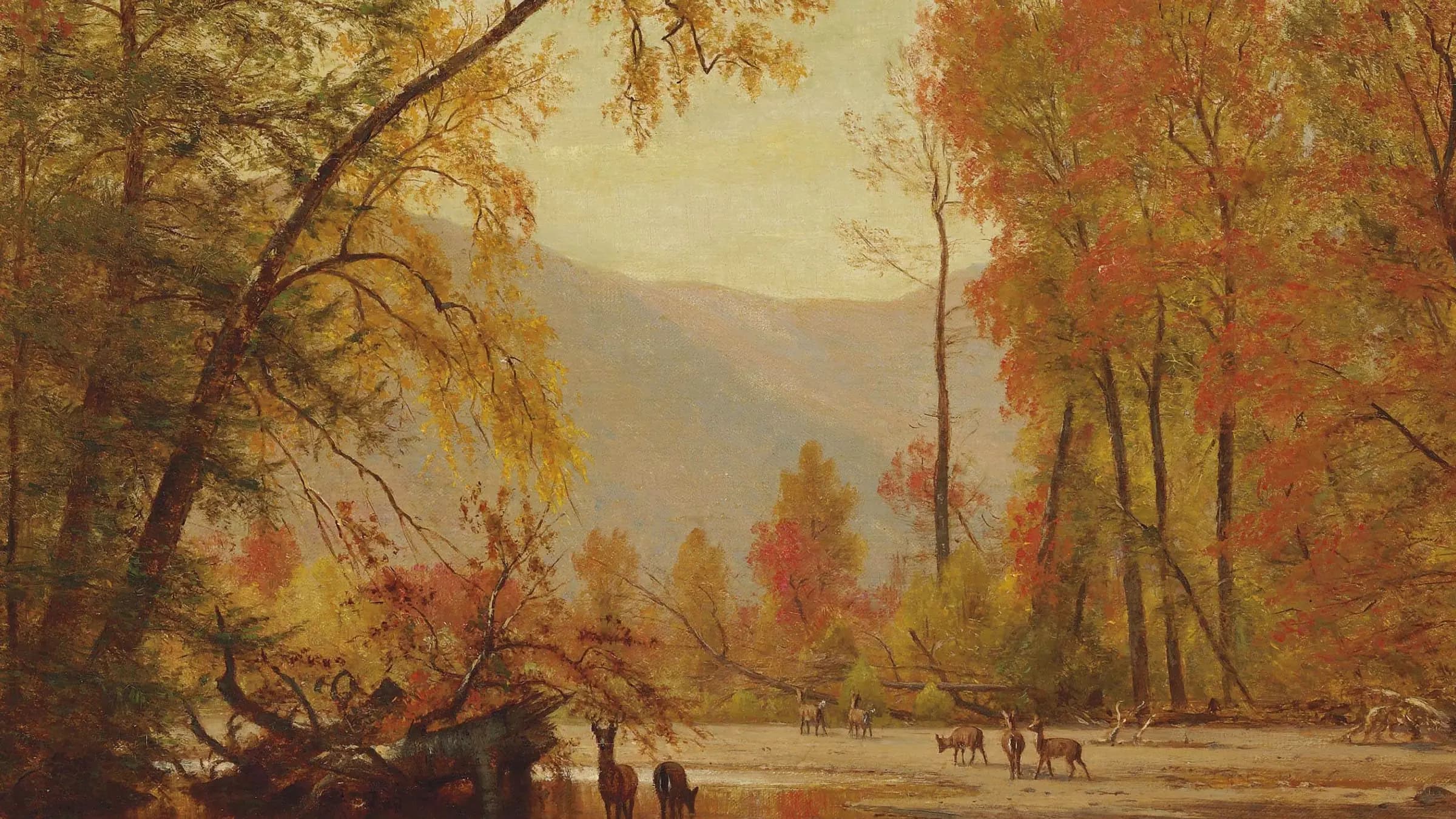 Autumn on the Delaware, landscape painting by Worthington Whittredge (1875).