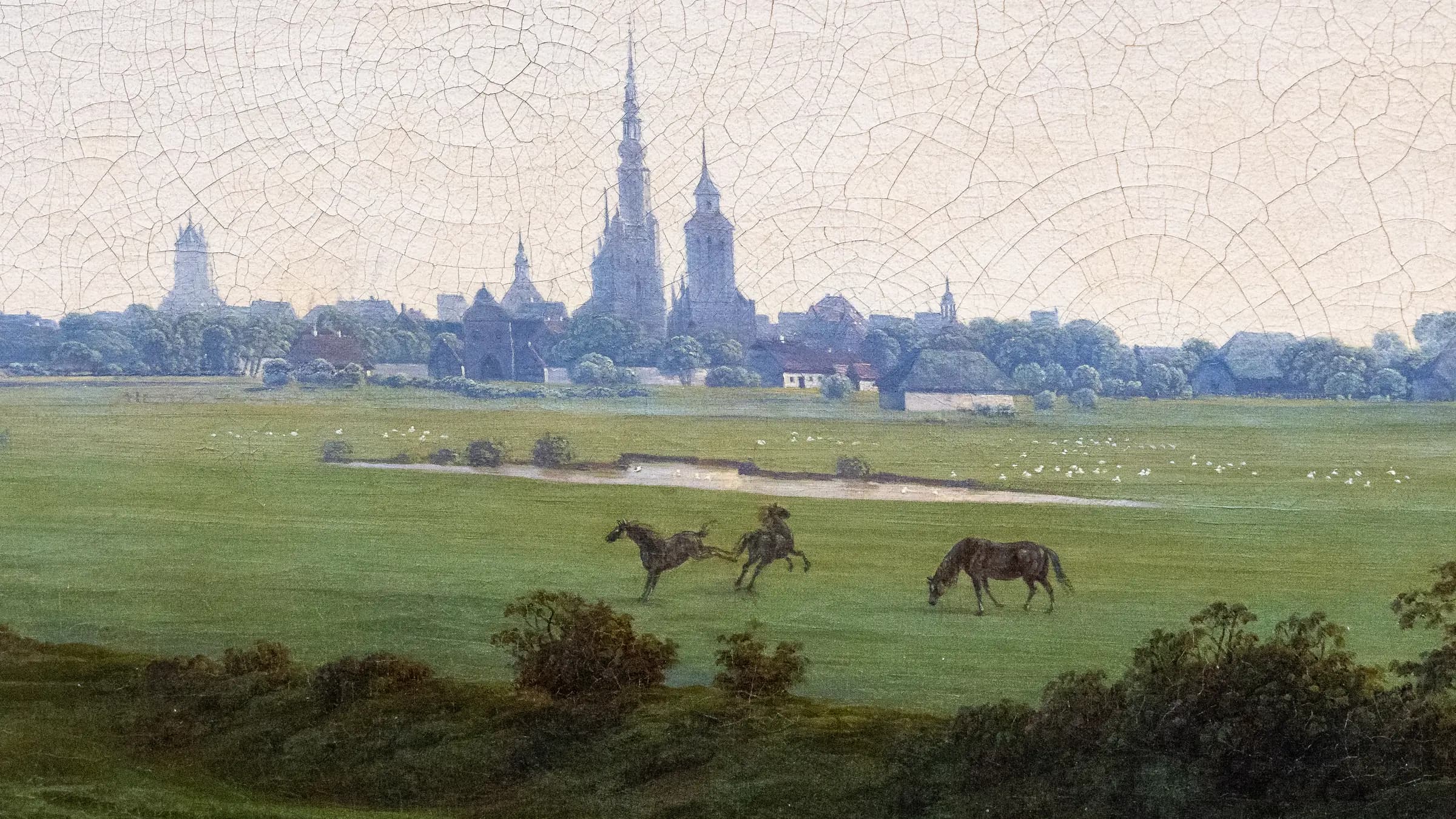 Wiesen bei Greifswald, landscape painting by Caspar David Friedrich (1821).